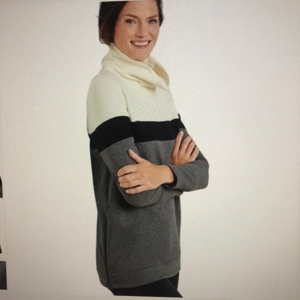 T by Talbots  Cowl Neck Colorblock Pullover side zippers sz large NWT $89.50